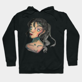 Girl with black ponytail watercolour Hoodie